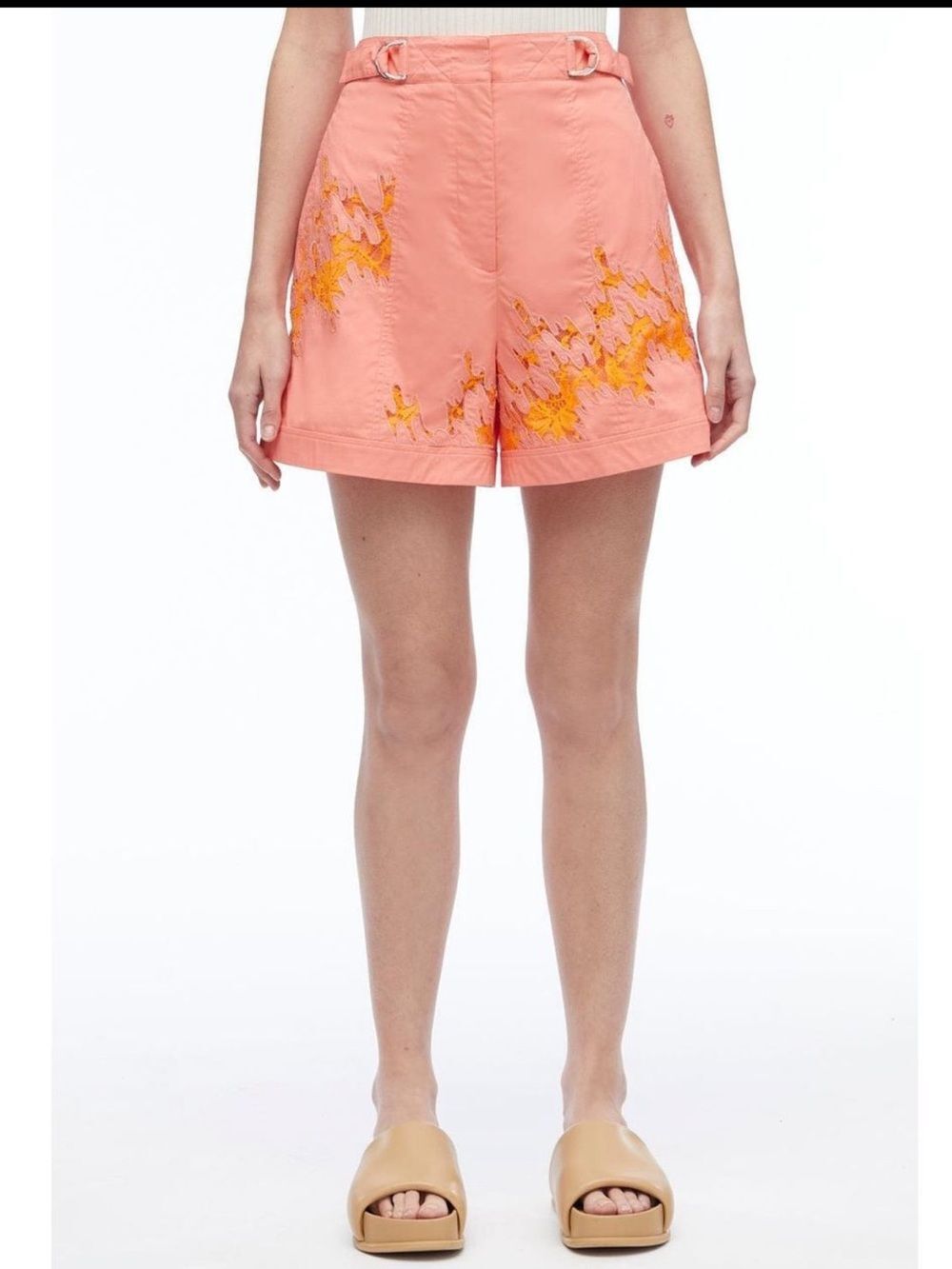 3.1 Phillip Lim Squiggle Lace Embroidered Coral Shorts